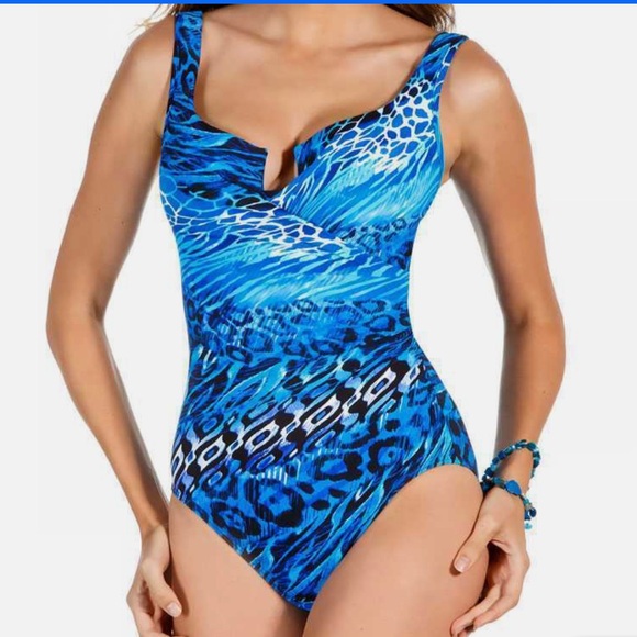NWT! Miraclesuit Women’s Vibrant Blue “Animal Kingdom” Print One Piece sz 12 - Picture 1 of 6